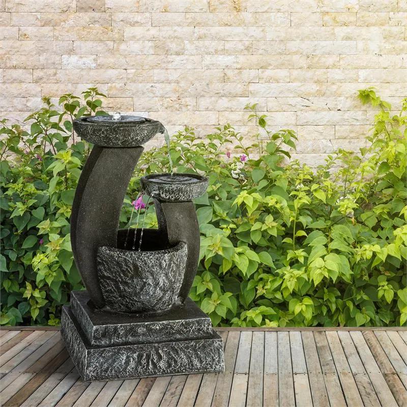 Fantaghiro, záhradná fontána, solárny panel, 3 W, LED polyresín, vzhľad kameňa