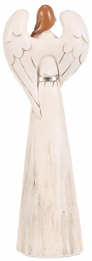 Polyresinový Anjel strieborné srdce, 33 cm, sv. béžová