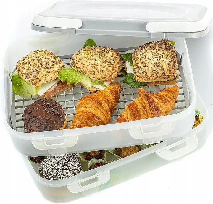 Úložný box na koláče a zákusky, PIKNIK, 3 poschodia, s úchytmi, mix farieb