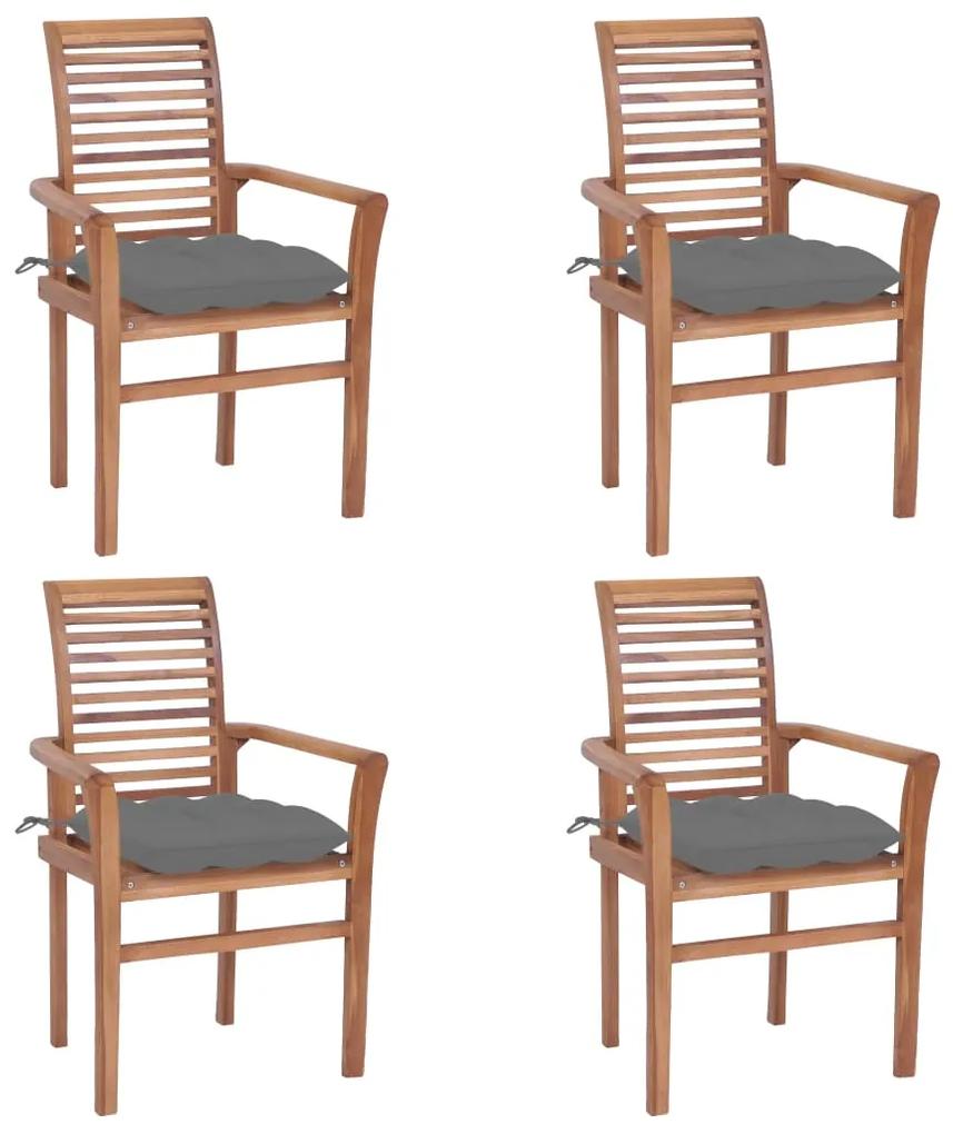 Jedálenské stoličky 4 ks sivé podložky tíkový masív
