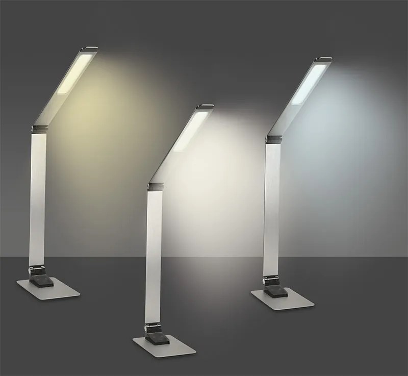Solight LED stmievateľná stolná lampa, 11 W, teplá studená biela, USB port, strieborná