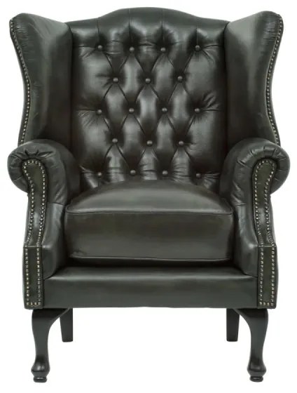 furniture-nabytek.cz - Masívne kreslo ušák Chesterfield Pittsfield z pravej kože, zelené