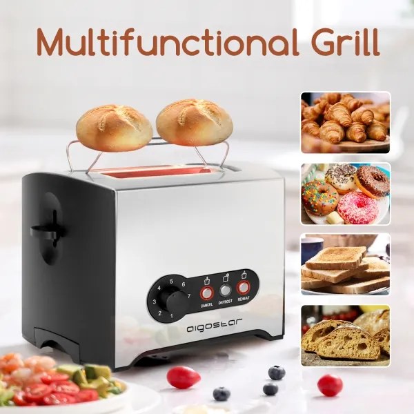 Aigostar - Hriankovač s dvomi otvormi 900W/230V chróm