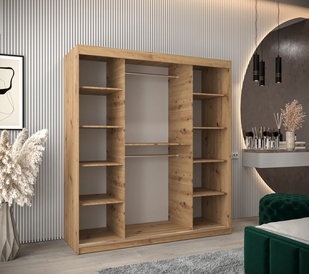 Šatníková skriňa 180 cm Milain (dub artisan). Akcia -20%. Vlastná spoľahlivá doprava až k Vám domov. 1126004