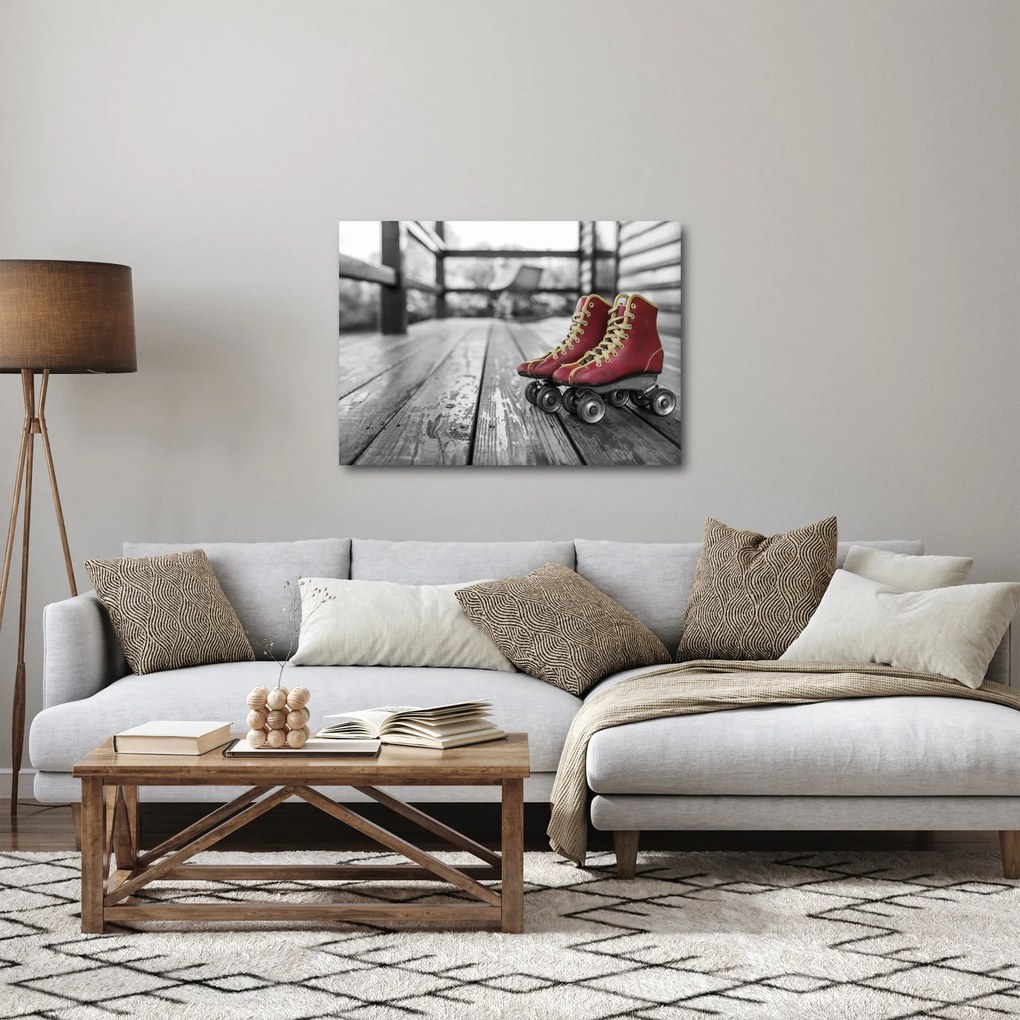 Obraz červených starých kolieskových topánok (70x50 cm)