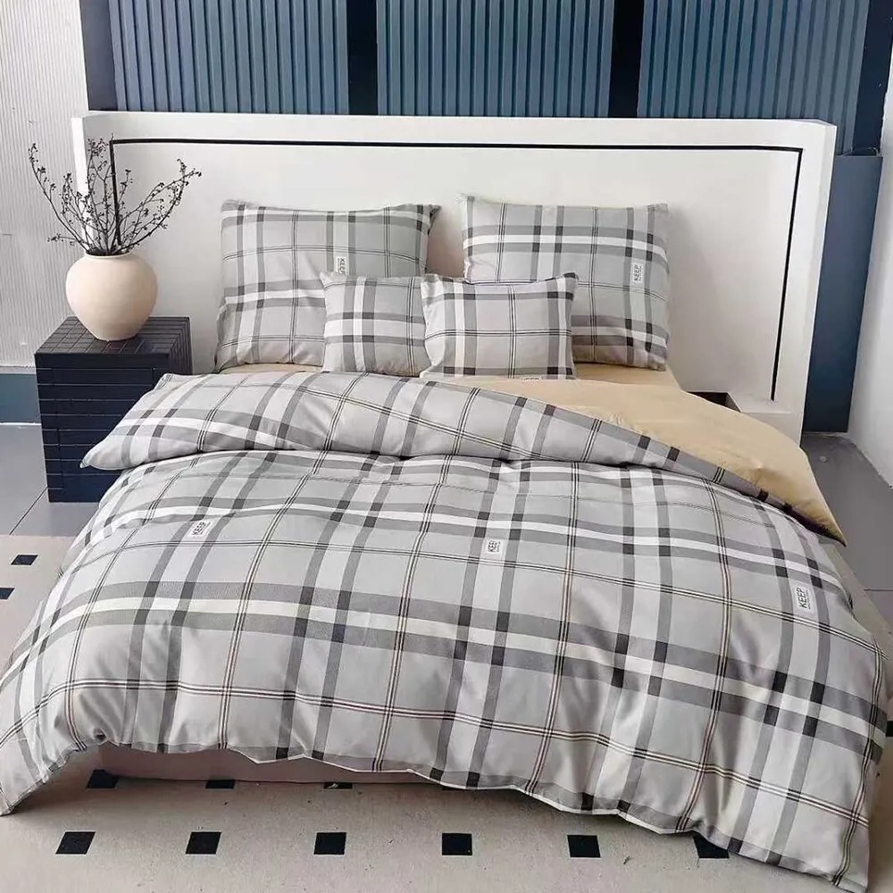 Flanelové obliečky Homa BELINA GREY SQUARE 7-set 140x200 cm