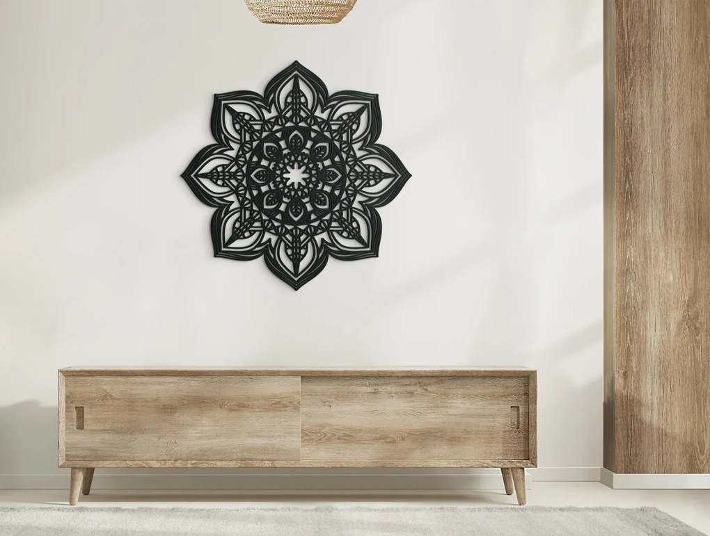 drevko Mandala z dreva na stenu Kvet Rozmer obrazu: 44,5 x 44,5 cm, Farba dekorácie: Čierna