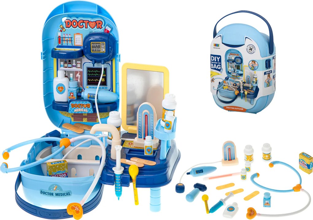 KIK Detský lekársky kufrík 34-dielny – lekárska súprava pre deti so stetoskopom