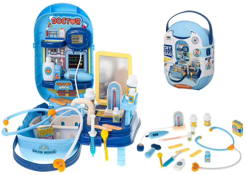 KIK Lekárska súprava s príslušenstvom v 34-dielnom kufríku. + tabuľka