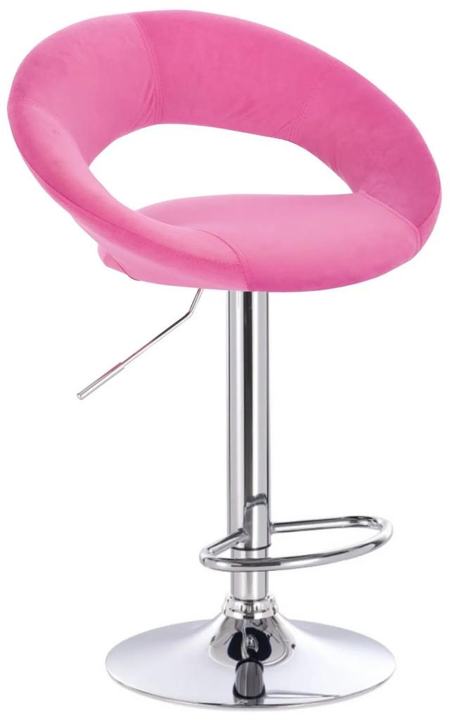 LuxuryForm Barová stolička NAPOLI VELUR na striebornom tanieri - ružová