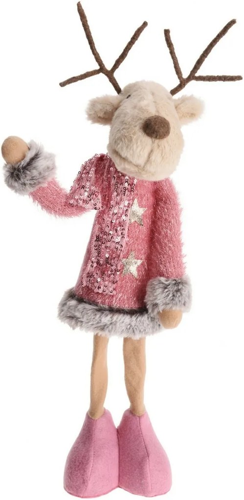 Vianočná textilná dekorácia Pink Reindeer Girl, 60 cm