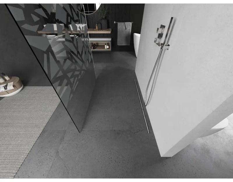 Mexen Kioto, sprchová zástena Walk-In 100 x 200 cm, 8mm číre sklo biely vzor, brúsená oceľ profil, 800-100-002-97-85
