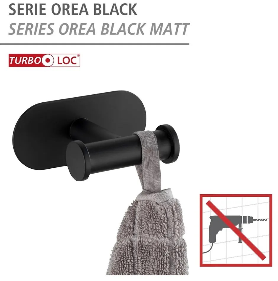 Čierny samodržiaci držiak na uteráky Wenko Orea