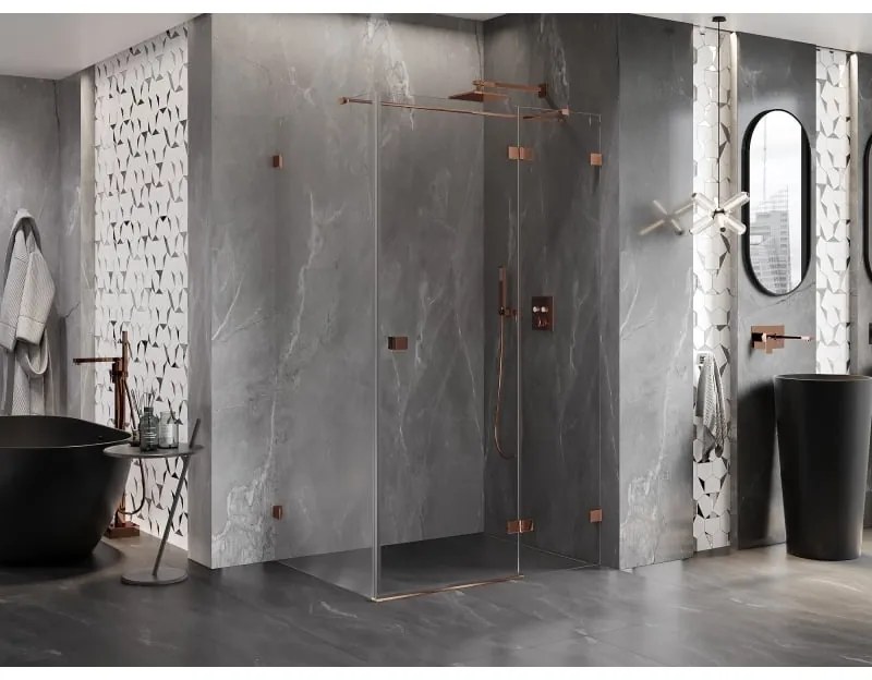 Mexen Lunar T, výklopný pravý sprchový kút 140 x 100 cm, 8mm číre sklo, profil ružové zlato, 834T-140-100-60-00-P