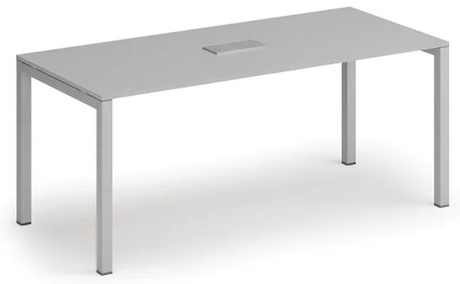Rokovací stôl PRIMO SQUARE, 180x80 cm, sivá + stolová zásuvka TYP II, strieborná