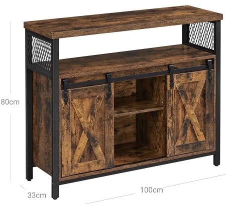 Komoda FIRA s posuvnými dvierkami, hnedá/čierna