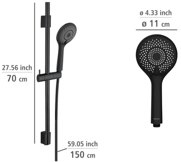 WENKO 25453100 - Sprchová súprava WATERSAVING SYSTEM 70 cm čierna
