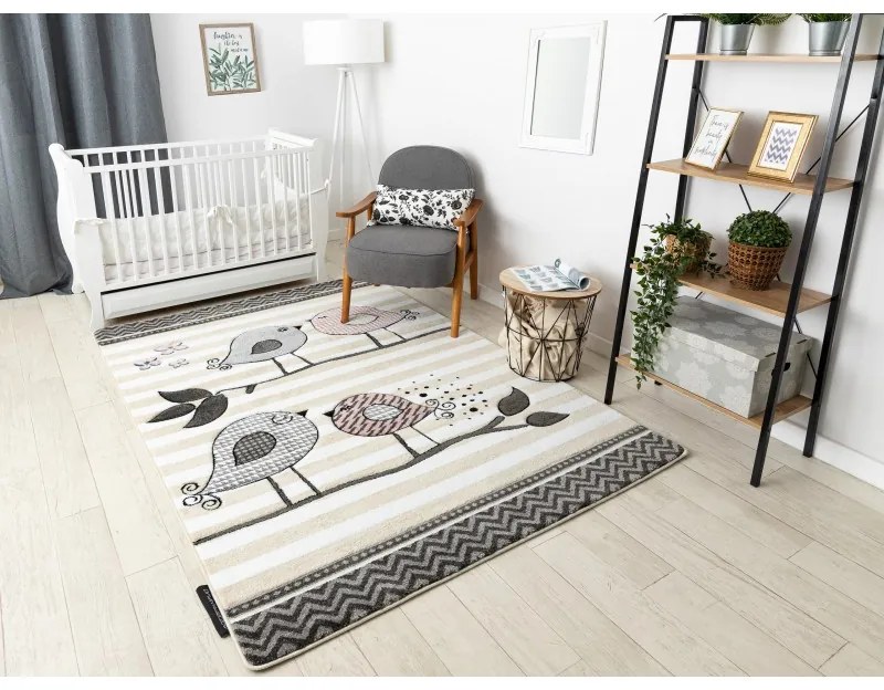 Detský kusový koberec Petit Birds cream, 120x170, šedá, detská izba, Dywany Łuszczów