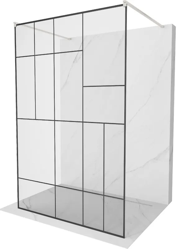 Mexen Kioto, sprchová zástena Walk-In 130 x 200 cm, 8mm sklo čierny vzor, brúsená oceľ profil,  800-130-002-97-78