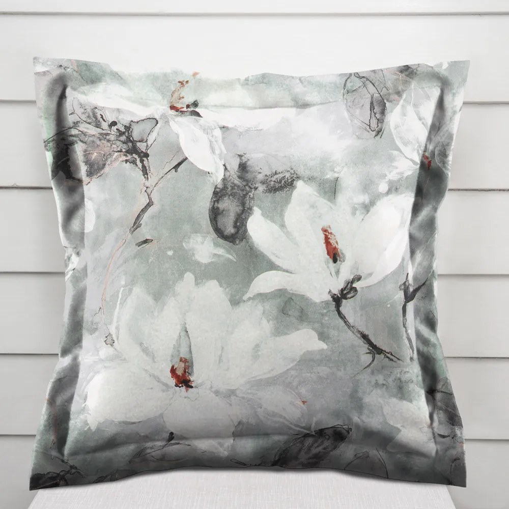 Biante Zamatová obliečka na vankúš s lemom Tamara TMR-016 Designové kvetiny na sivozelenom 30 x 50 cm