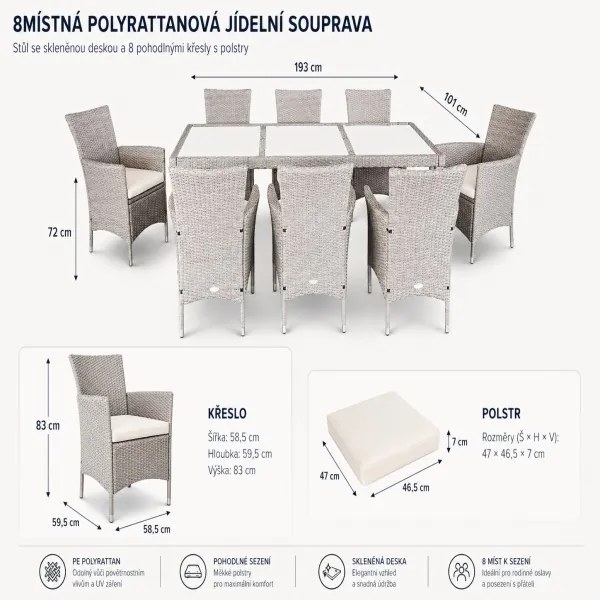 Záhradná ratanová zostava Janina 8+1 - sivá