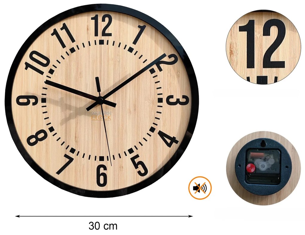 Bambusové nástenné hodiny Bruno 30 cm hnedé/čierne