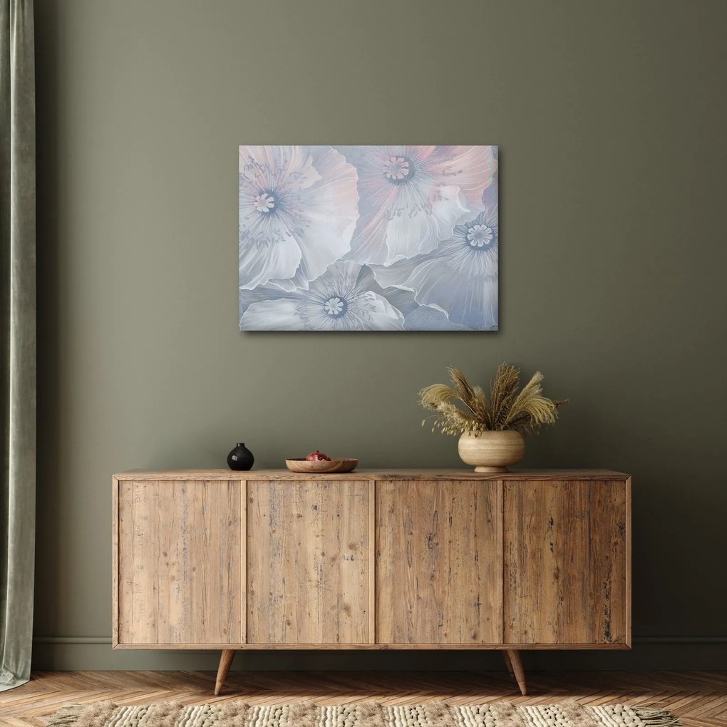Obraz - Modré kvety na stene (70x50 cm)