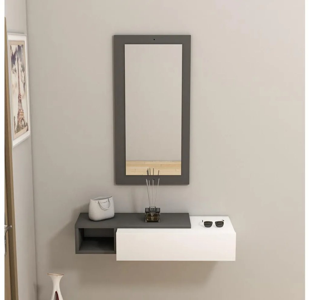Nástenná polica + nástenné zrkadlo VIEN biela/antracit