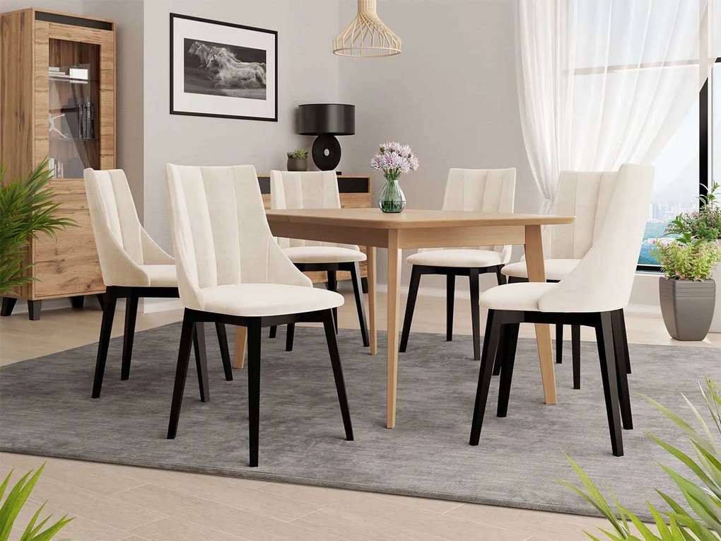 Rozkladací stôl Botiler 140x80 so 6 stoličkami ST97 07, Farby: čierny, Potah: Magic Velvet 2216