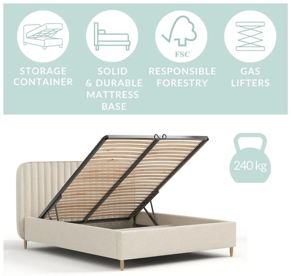 Zelená čalúnená jednolôžková posteľ s úložným priestorom s roštom 120x200 cm Noto – Maison de Rêve