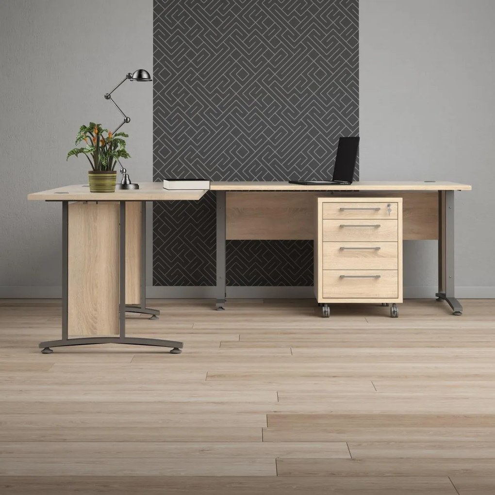 Rohový písací stôl Officer 80400/304 230 cm s kontajnerom dub Sonoma/strieborný