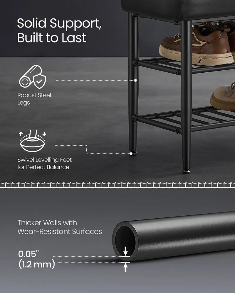 EKHO Lavička s policami na topánky, čalúnené sedadlo, botník, čierna farba