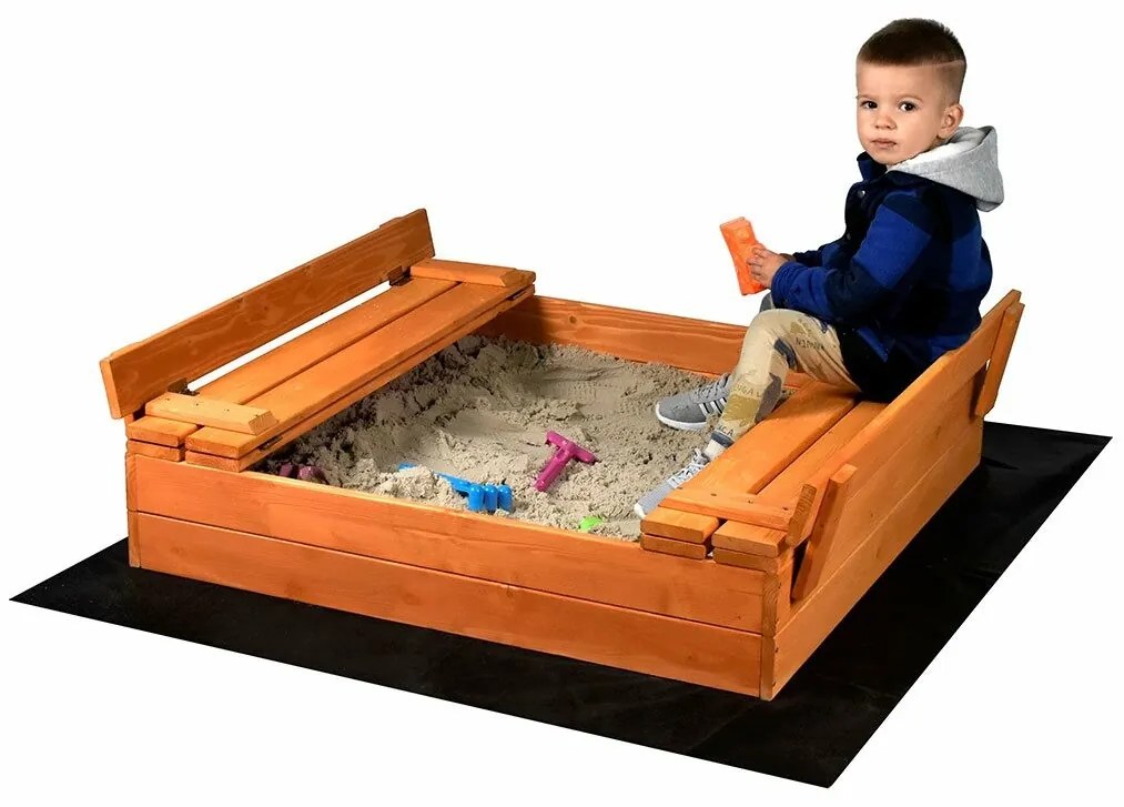 Detské drevené pieskovisko s poklopom a lavičkami Baby Mix 100 x 100 cm