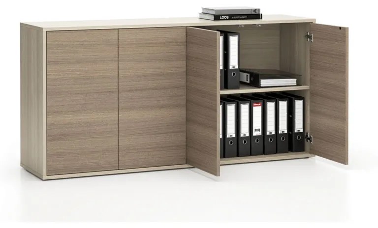 PLAN Kancelárska skrinka s dverami LAYERS, dlhá, 1582 x 400 x 777, dub prírodný / dub morený