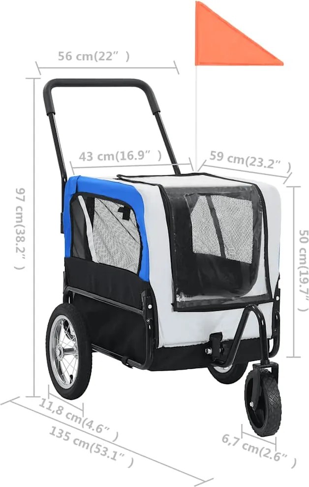 vidaXL Vozík pre domáce zvieratá na bicykel/beh 2-v-1, sivo modrý