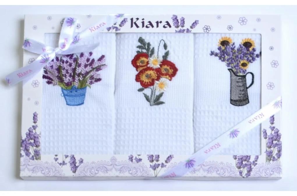 bavlnené utierky Darčekové balenie, Fialové kvety so slnečnicou, súprava 3 ks, 50 x 70 cm