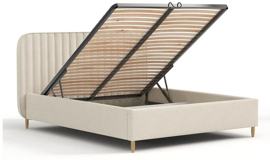Béžová čalúnená dvojlôžková posteľ s úložným priestorom s roštom 140x200 cm Noto – Maison de Rêve