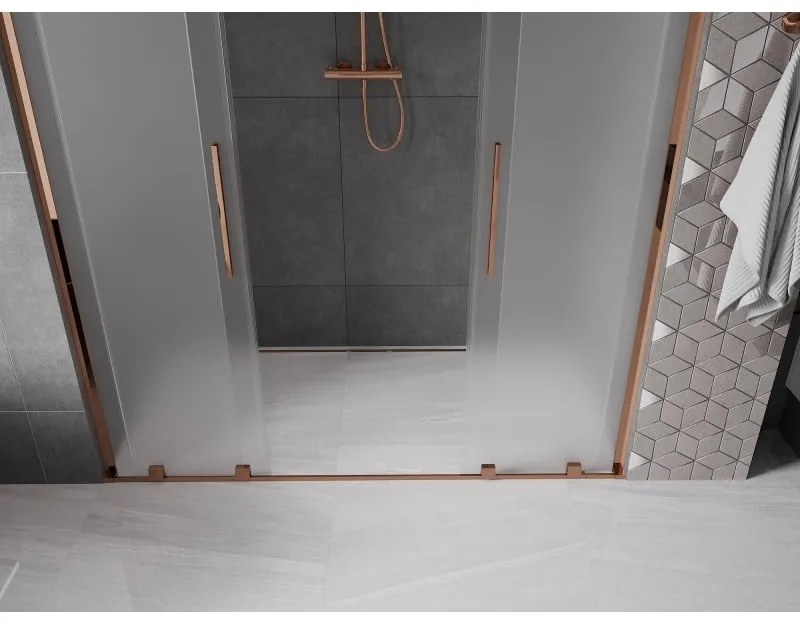 Mexen Velar L Duo, posuvné sprchové dvere do otvoru 200 cm, 8mm sklo námraza, ružové zlato, 871-200-003-32-60