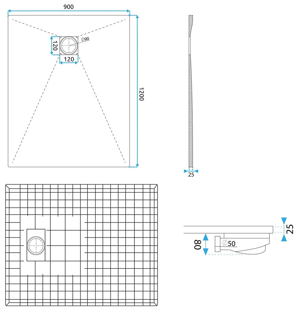 Rea Bazalt, SMC sprchová vanička 90x120 cm + sifón, biela, REA-K3911