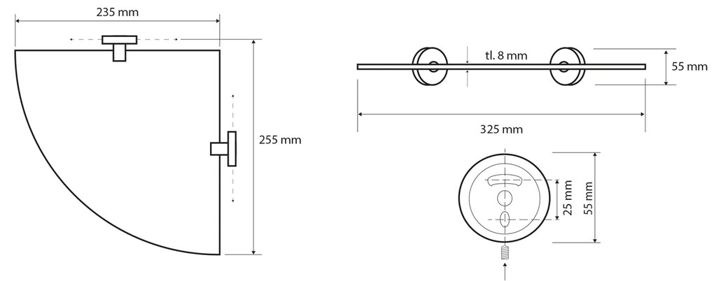 Sapho Sapho, X-ROUND E sklenená polička rohová 250x250mm, chróm, XR603