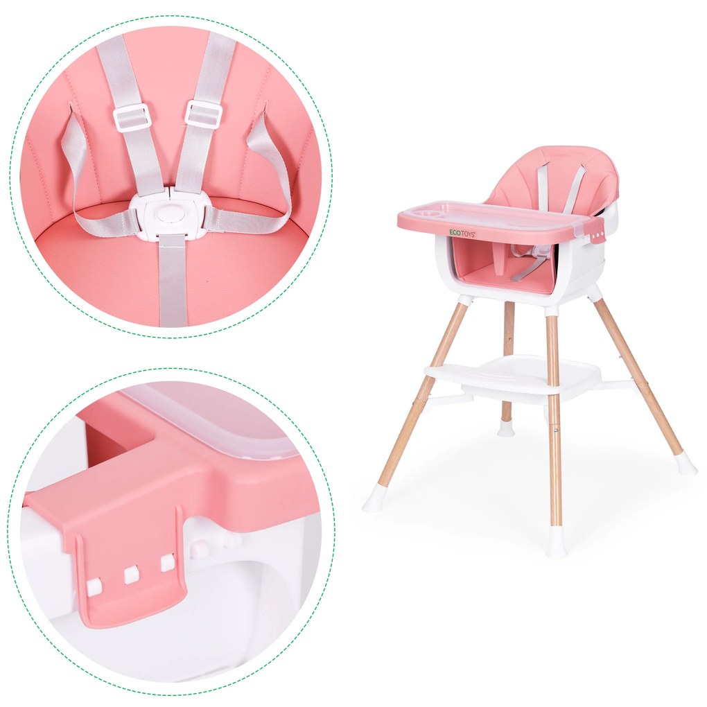 EcoToys Detská jedálenská stolička 2v1, ružová ECOTOYS