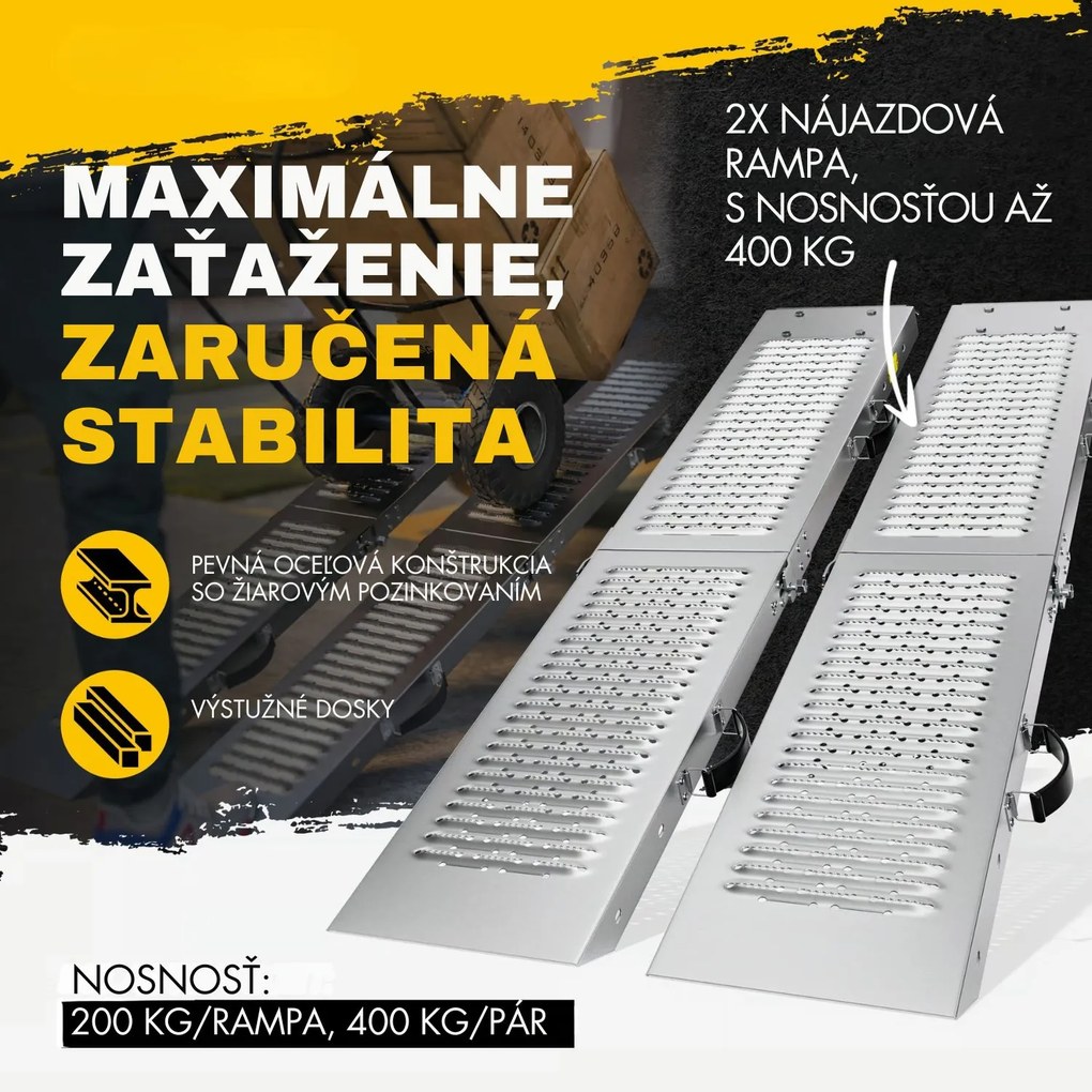 Nájazdové rampy na auto DRIVE, sklápateľné, sada 2ks, max 400 kg, 160cm, strieborná Jurhan