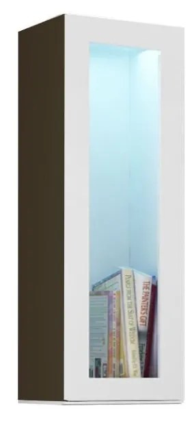 Vitrína 90 sklo Zigo, Osvetlenie: osvetlenie LED biele, Farby: šedý / šedý lesk