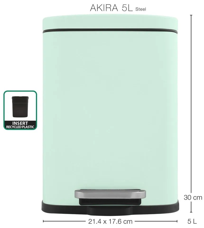 Nášľapný oceľový odpadkový kôš v mentolovej farbe 5 l Akira – Spirella