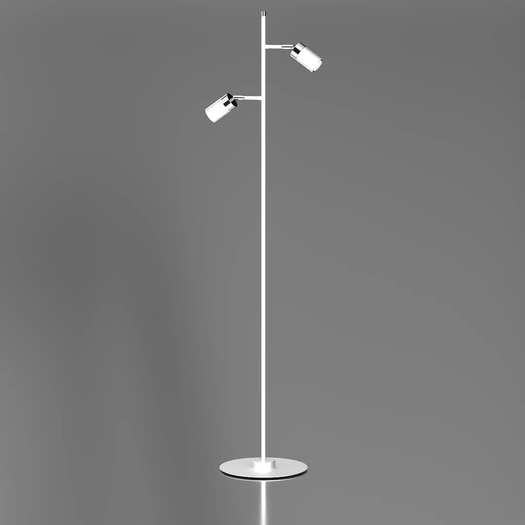 Stojacia lampa Joker, 2x chrómové/biele kovové tienidlo, w