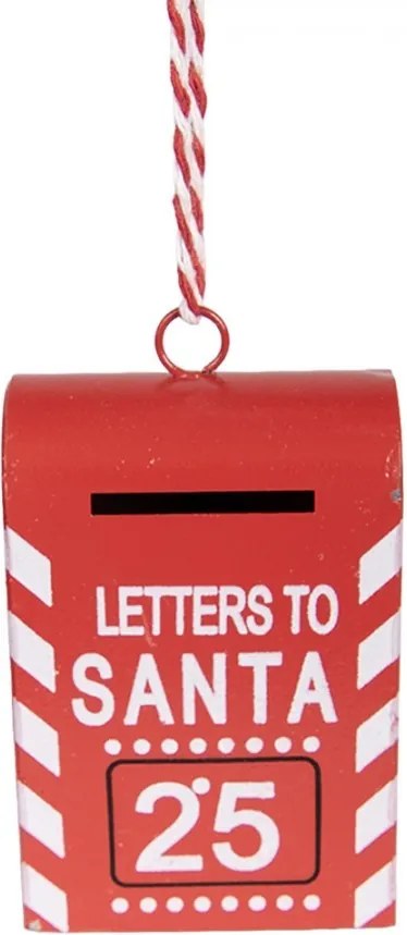 Červená kovová závesná dekorácia poštová schránka Santa - 5*3*8 cm