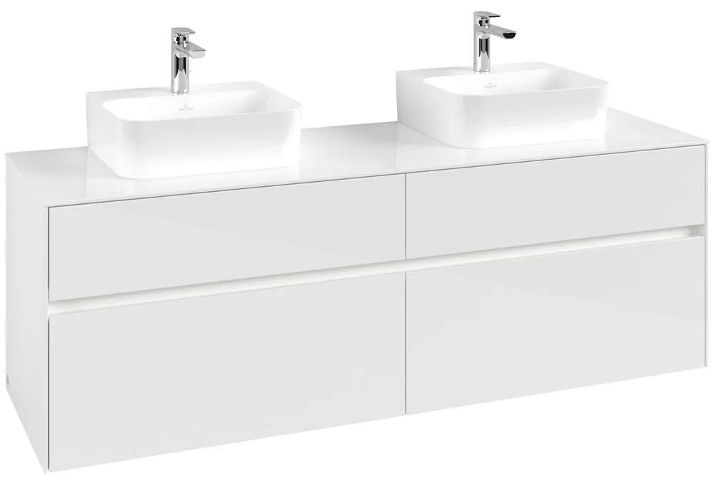 VILLEROY &amp; BOCH Collaro závesná skrinka pod dve umývadlá na dosku, 4 zásuvky, s LED osvetlením, 1600 x 500 x 548 mm, Glossy White, C107B0DH