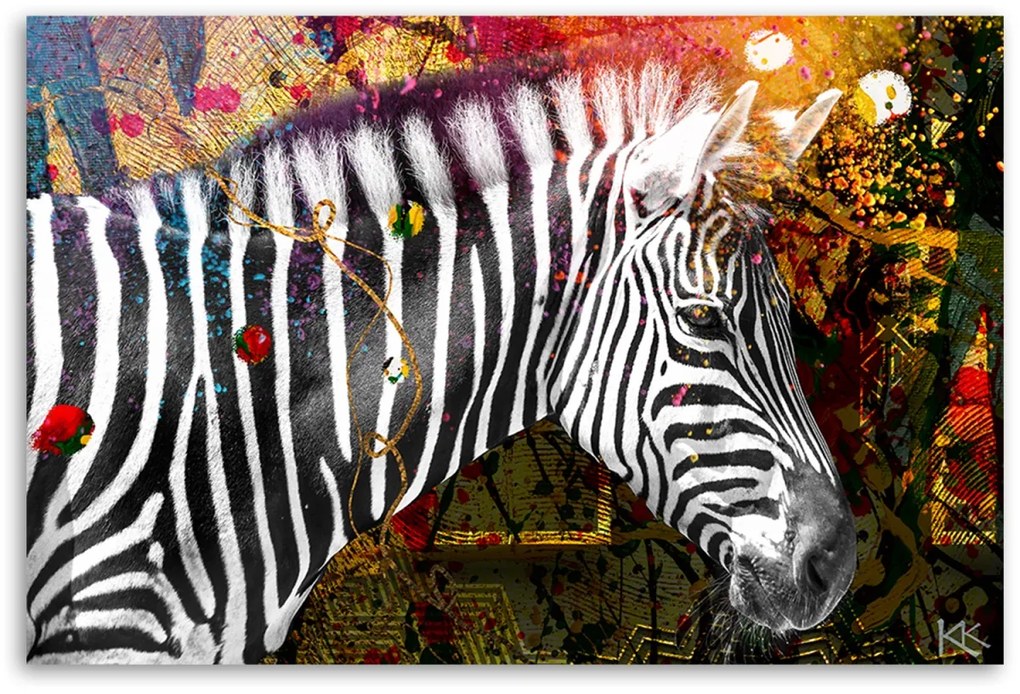 Obraz na plátně, Zebra na barevném pozadí - 90x60 cm