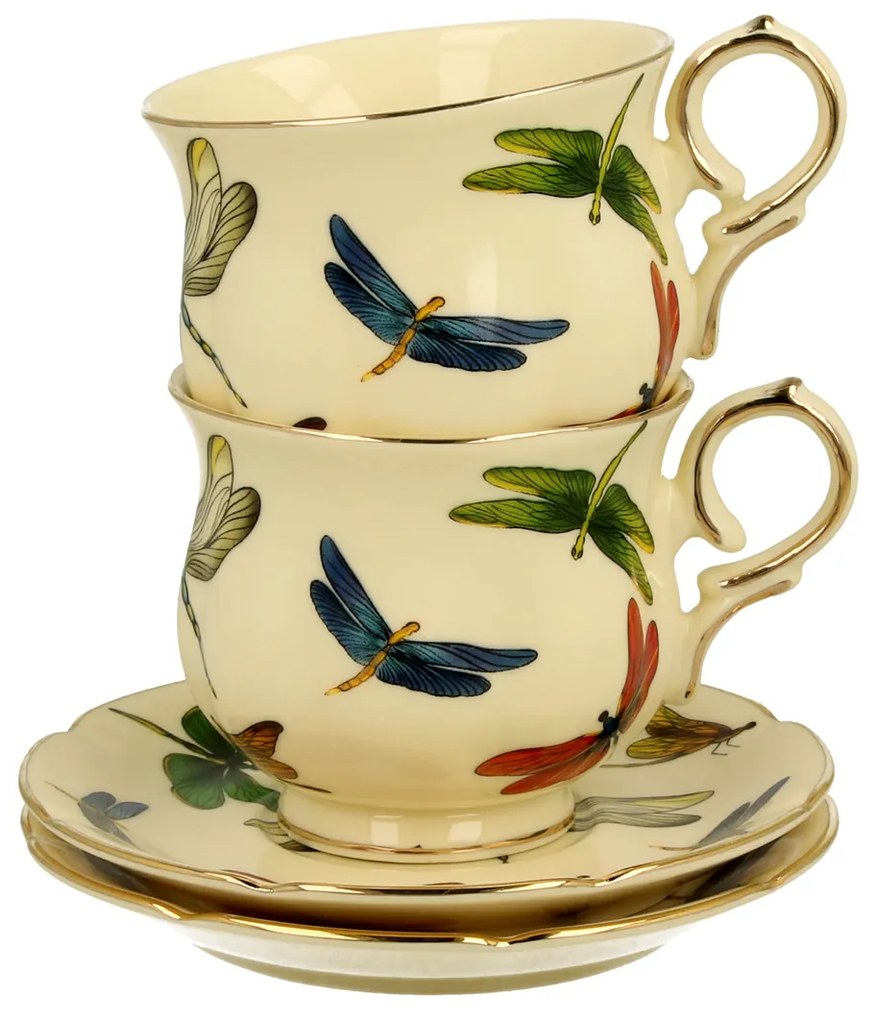 Porcelánová šálka na nohe s podšálkou Dragonfly 150 ml sada 2ks
