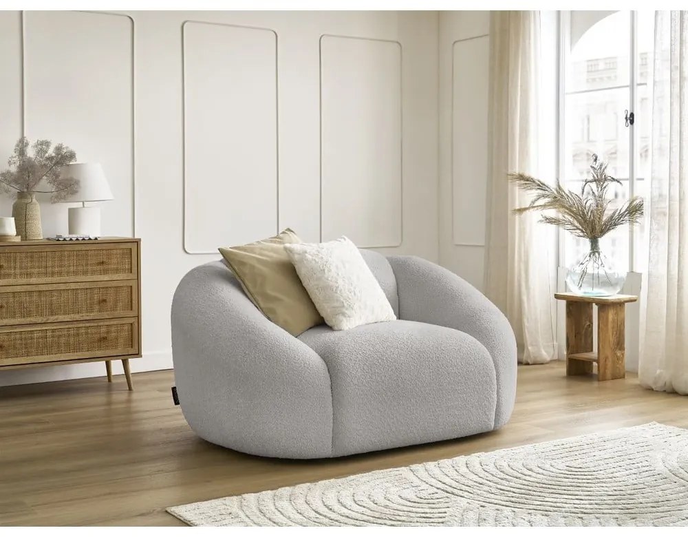 Svetlosivé kreslo z textílie bouclé Tina – Bobochic Paris